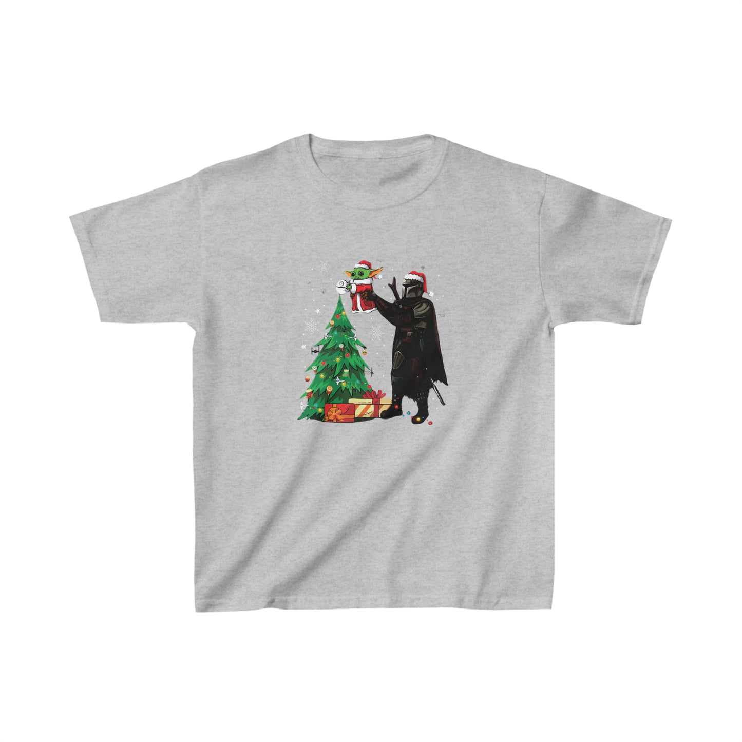 OMNI™ Star Wars Mandalorian and Baby Yoda Christmas Themed Kids Heavy Cotton T-Shirt