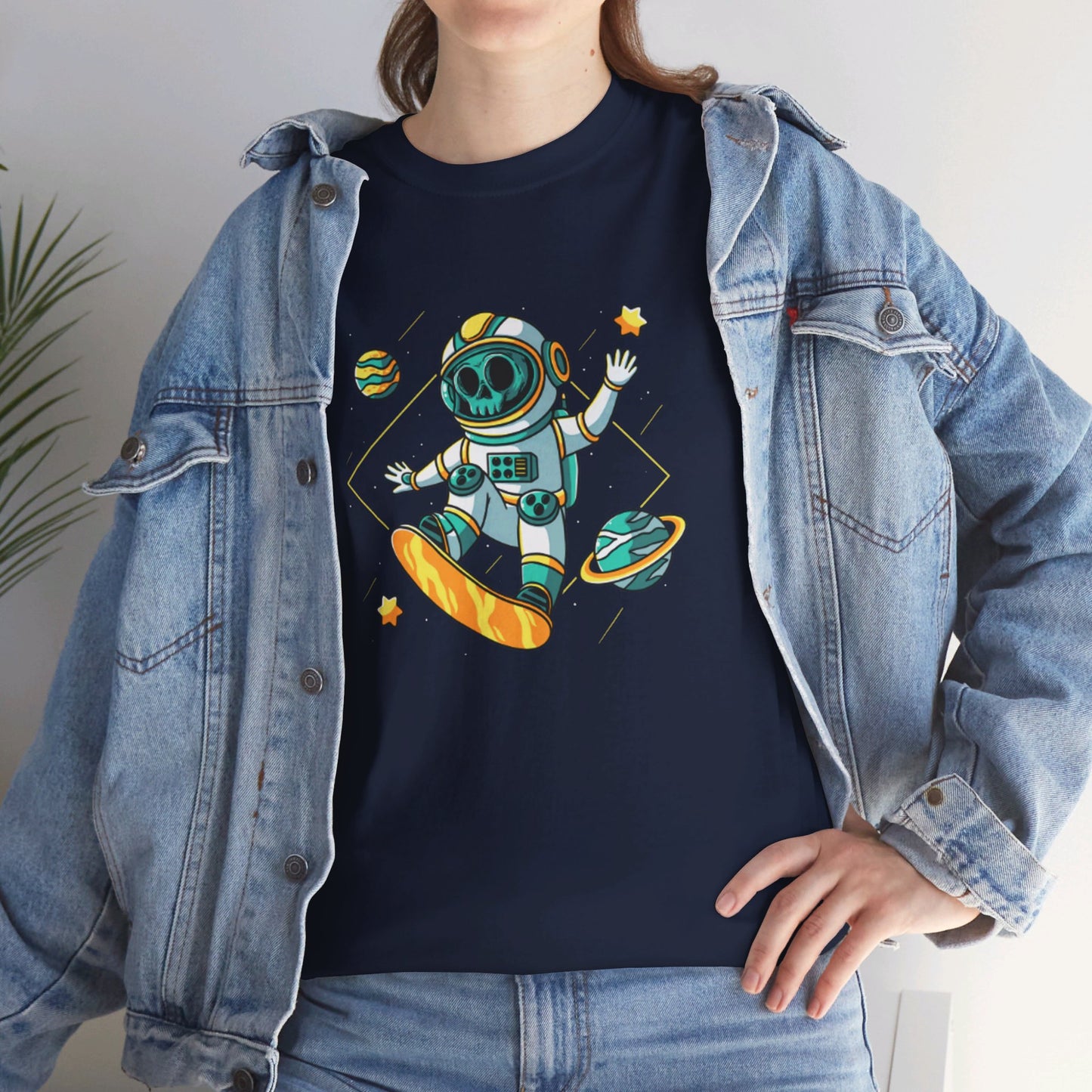 OMNI™ Skeleton Astronaut Space Surfer Unisex Heavy Cotton T-Shirt