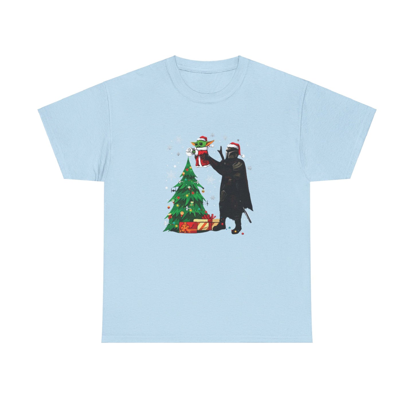 OMNI™ Star Wars Mandalorian and Baby Yoda Christmas Themed Unisex Heavy Cotton T-Shirt