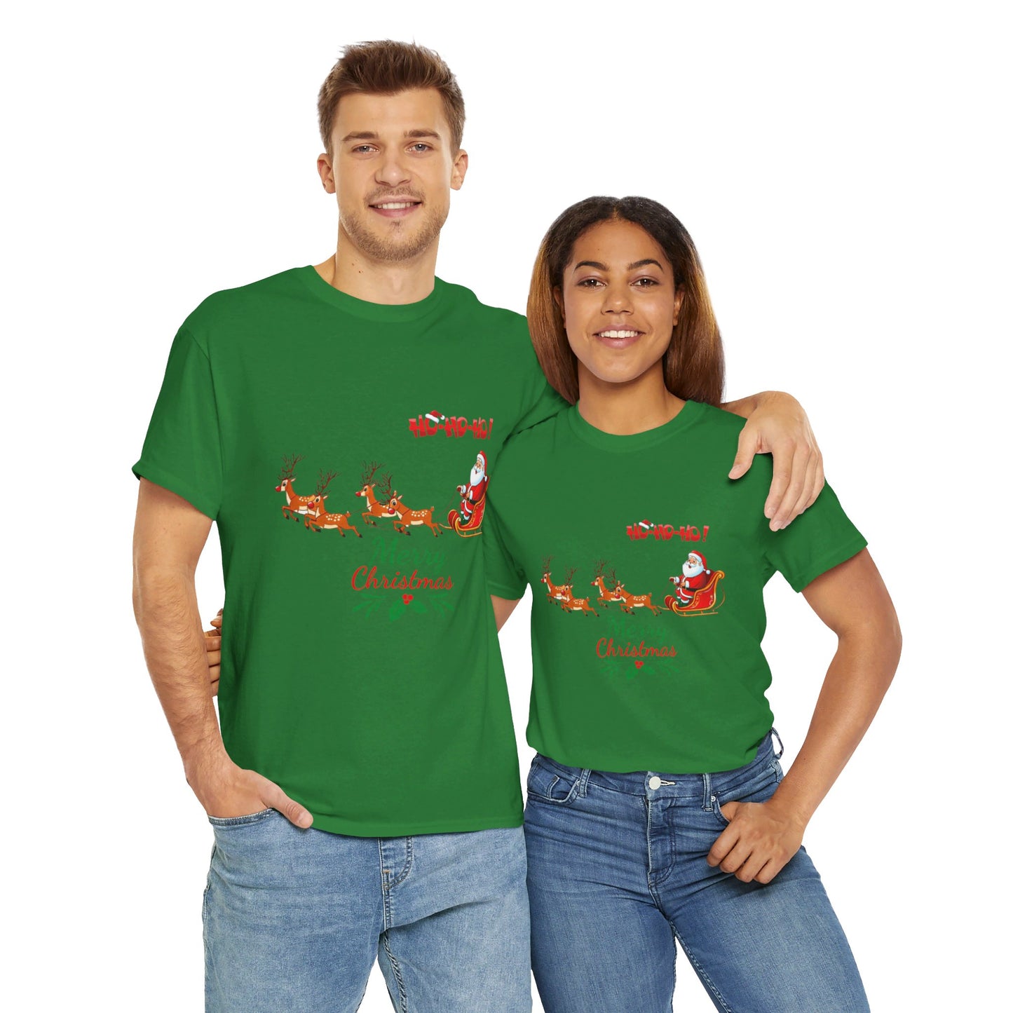 OMNI™ Santa and His Reindeer (Merry Christmas) Unisex Heavy Cotton T-Shirt