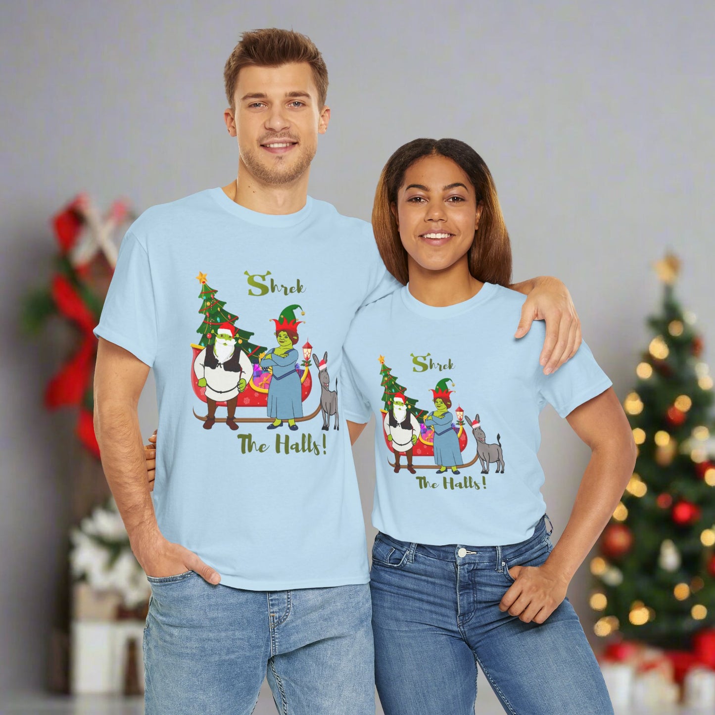 Shrek The Halls! (Shrek Trio: Shrek, Fiona and Donkey) Unisex Heavy Cotton T-Shirt