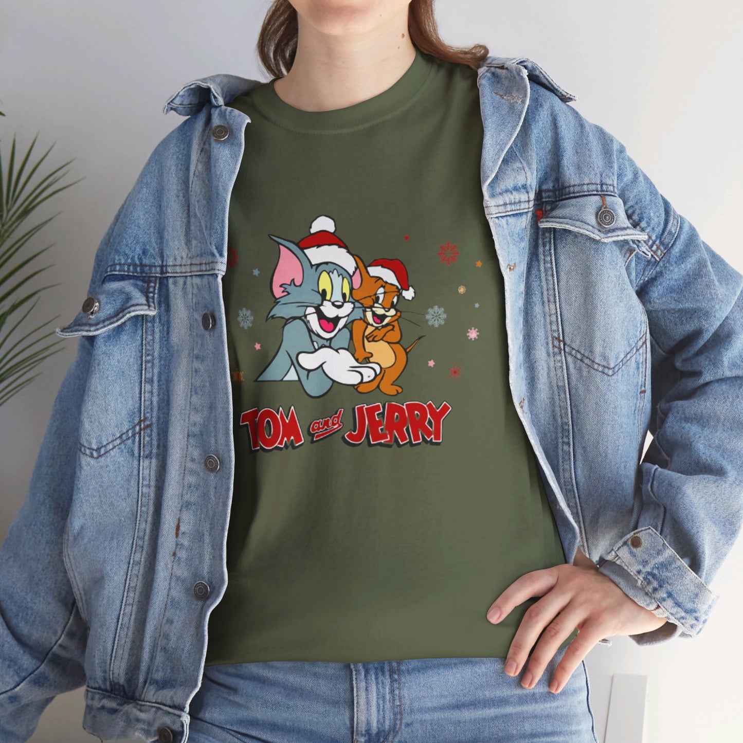 OMNI™ Tom and Jerry Christmas Themed Unisex Heavy Cotton T-Shirt