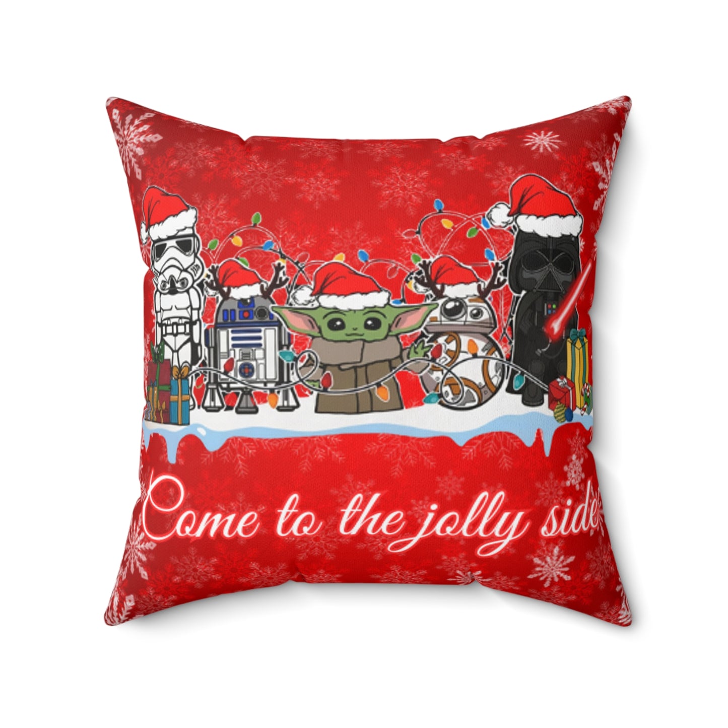 OMNI™ Star Wars Cartoon (Come To The Jolly Side) Christmas Themed Spun Polyester Square Pillow