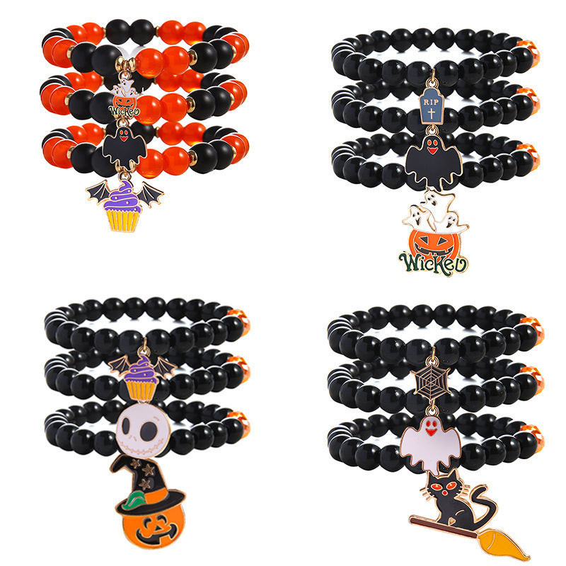 OMNI™ 3 Piece Halloween Ghost Pumpkin Charm Beaded Bracelet Set