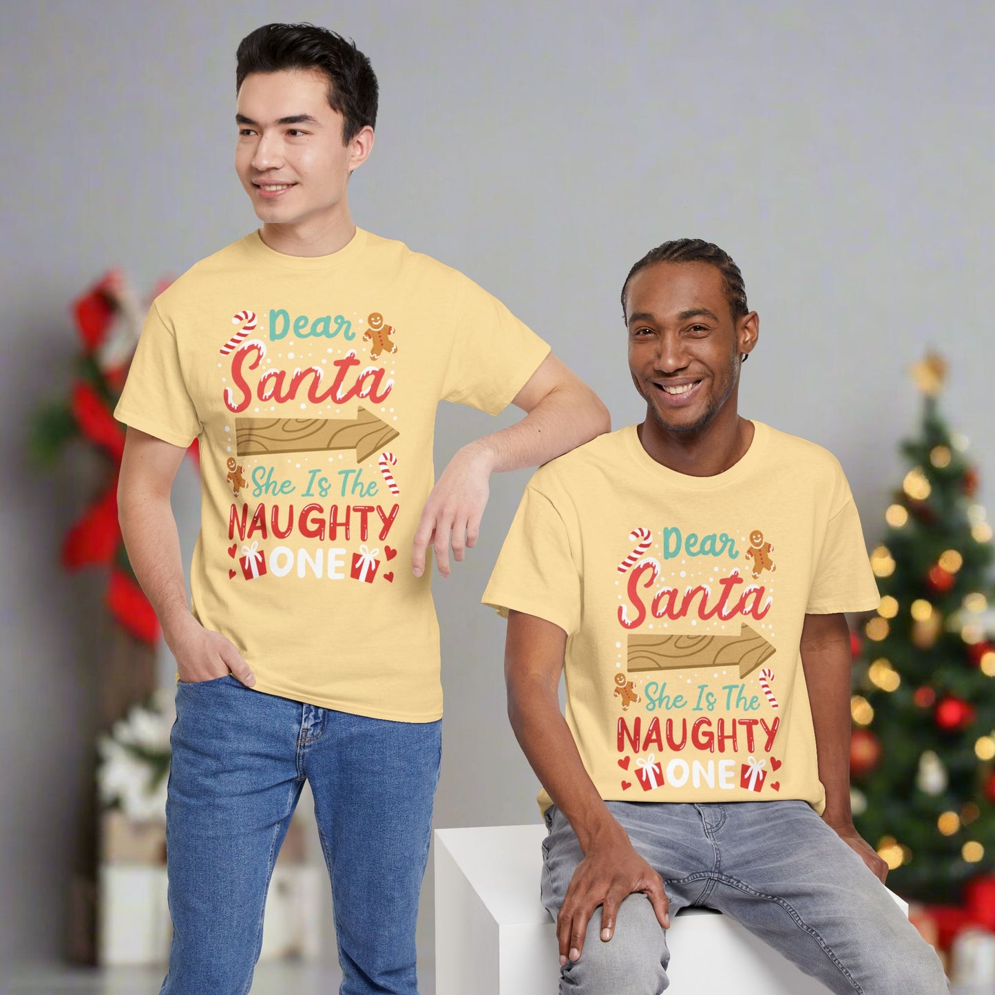 OMNI™ Dear Santa, She's The Naughty One Men's Heavy Cotton T-Shirt