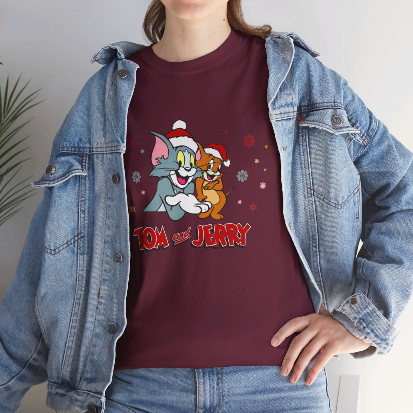 OMNI™ Tom and Jerry Christmas Themed Unisex Heavy Cotton T-Shirt