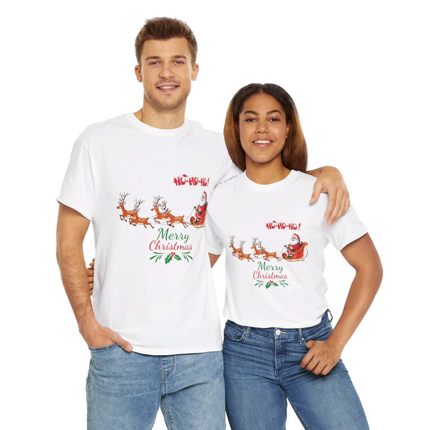 OMNI™ Santa and His Reindeer (Merry Christmas) Unisex Heavy Cotton T-Shirt