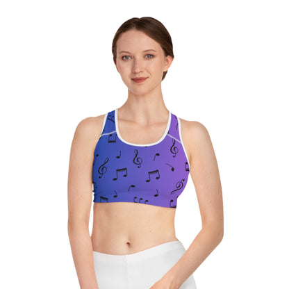 OMNI™ Music Note Purple and Blue Gradient AOP Sports Bra