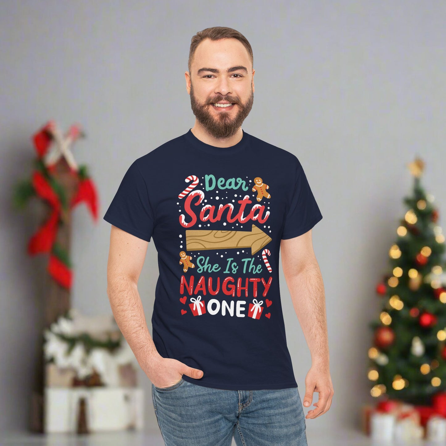 OMNI™ Dear Santa, She's The Naughty One Men's Heavy Cotton T-Shirt