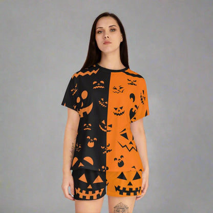 Omni™ Orange and Black Jack O'Lantern Grin Women's Short Pajama Set