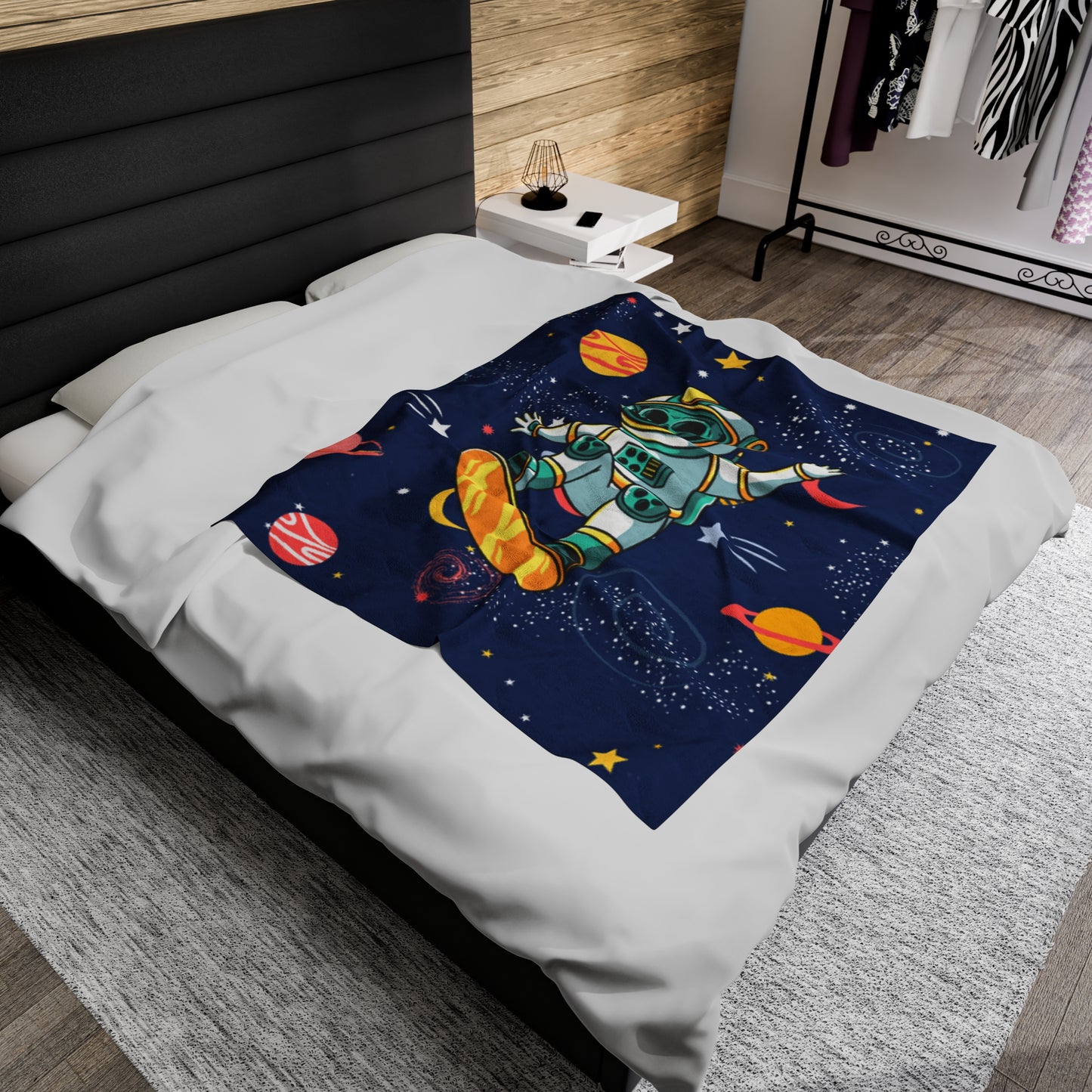 OMNI™ Skeleton Astronaut Space Surfer Velveteen Plush Blanket