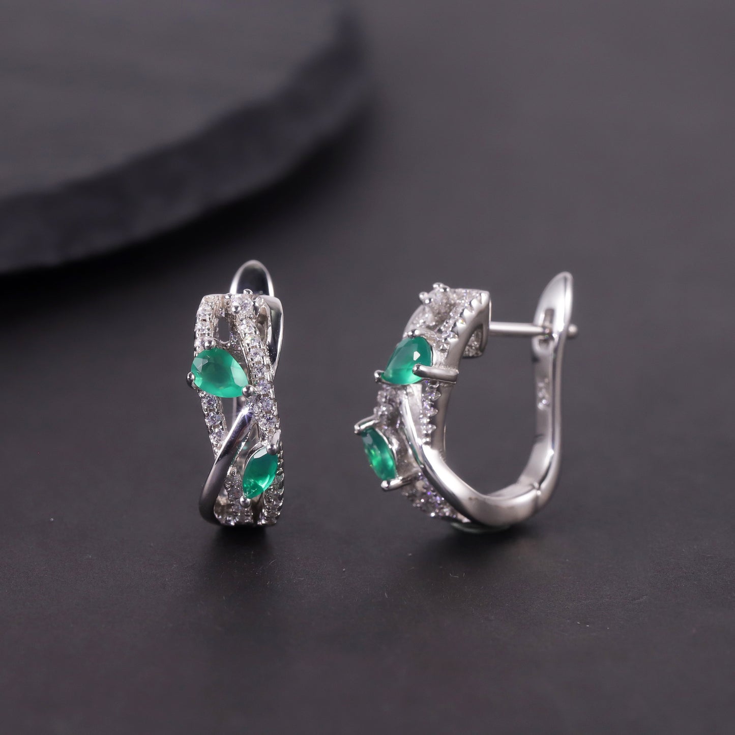 OMNI™ Natural Topaz S925 Sterling Silver Fully-inlaid Green Chalcedony Gemstone Earrings