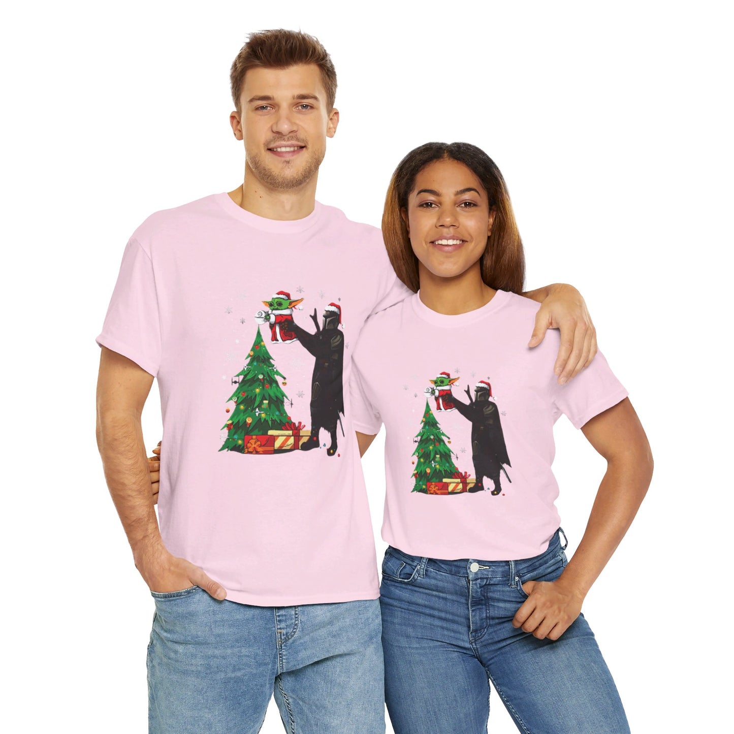 OMNI™ Star Wars Mandalorian and Baby Yoda Christmas Themed Unisex Heavy Cotton T-Shirt