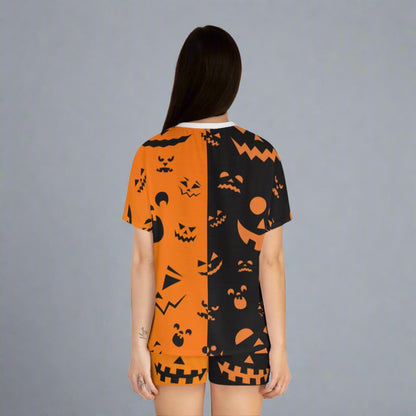 Omni™ Orange and Black Jack O'Lantern Grin Women's Short Pajama Set