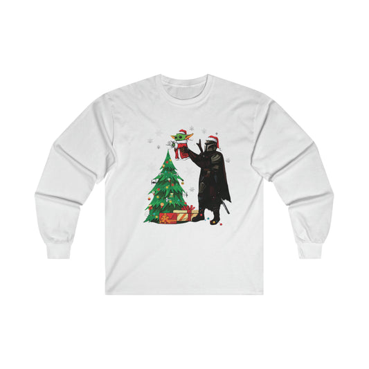 OMNI™ Star Wars Mandalorian and Baby Yoda Christmas Themed Unisex Ultra Cotton Long Sleeve T-Shirt
