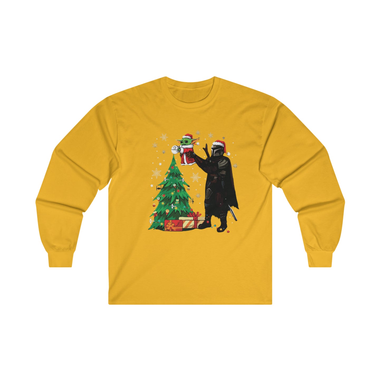 OMNI™ Star Wars Mandalorian and Baby Yoda Christmas Themed Unisex Ultra Cotton Long Sleeve T-Shirt