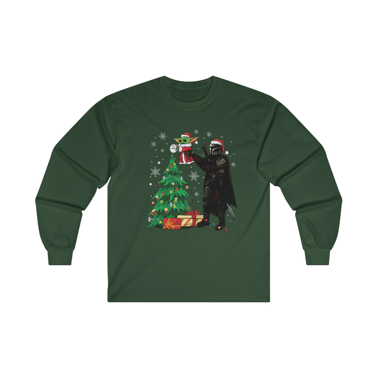 OMNI™ Star Wars Mandalorian and Baby Yoda Christmas Themed Unisex Ultra Cotton Long Sleeve T-Shirt