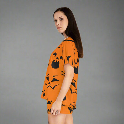 Omni™ Orange and Black Jack O'Lantern Grin Women's Short Pajama Set