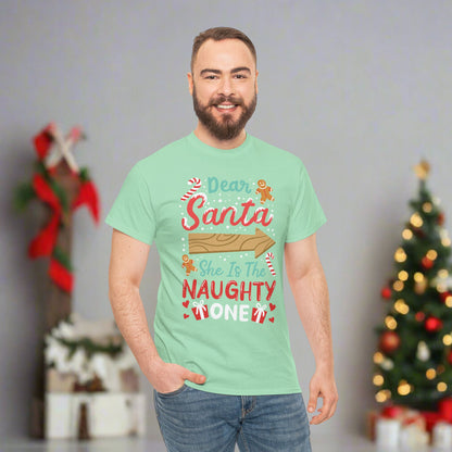 OMNI™ Dear Santa, She's The Naughty One Men's Heavy Cotton T-Shirt