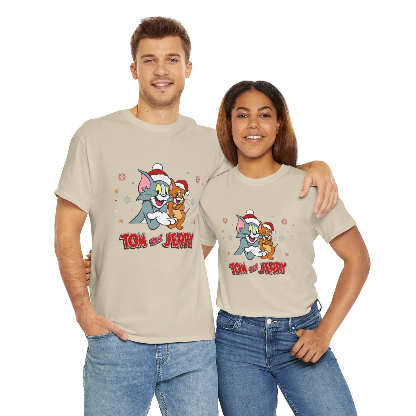 OMNI™ Tom and Jerry Christmas Themed Unisex Heavy Cotton T-Shirt