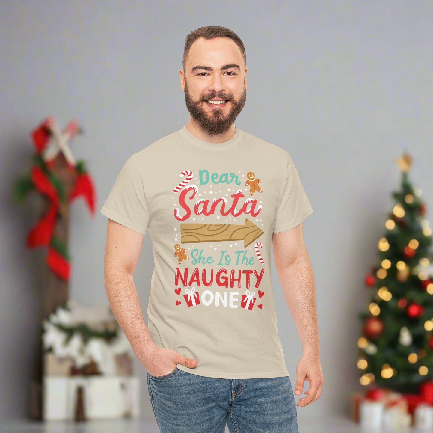 OMNI™ Dear Santa, She's The Naughty One Men's Heavy Cotton T-Shirt