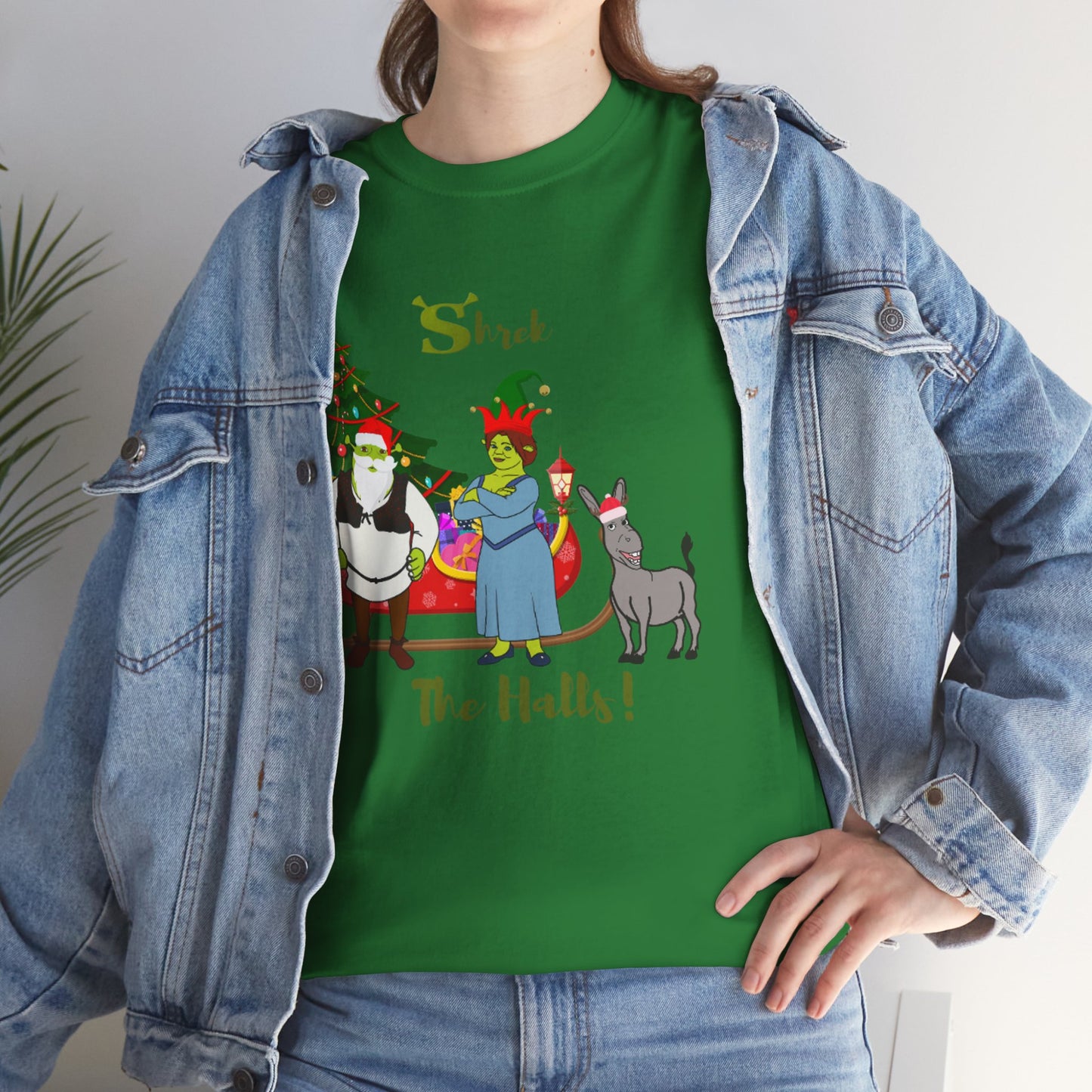 Shrek The Halls! (Shrek Trio: Shrek, Fiona and Donkey) Unisex Heavy Cotton T-Shirt