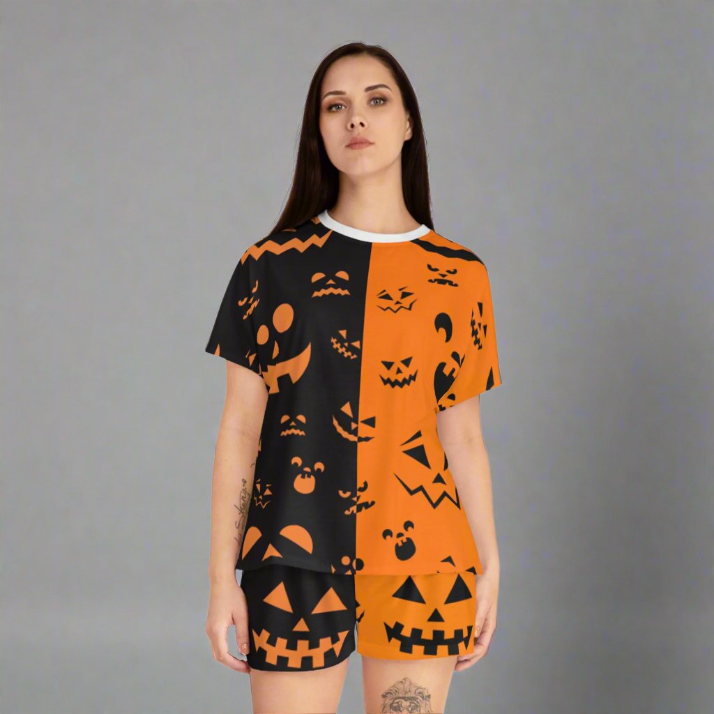 Omni™ Orange and Black Jack O'Lantern Grin Women's Short Pajama Set