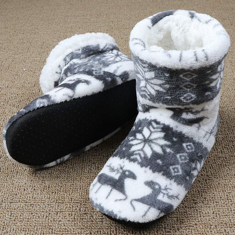 OMNI™ Warm Soft Plush Reindeer Snowflake Coral Fleece Christmas Boots