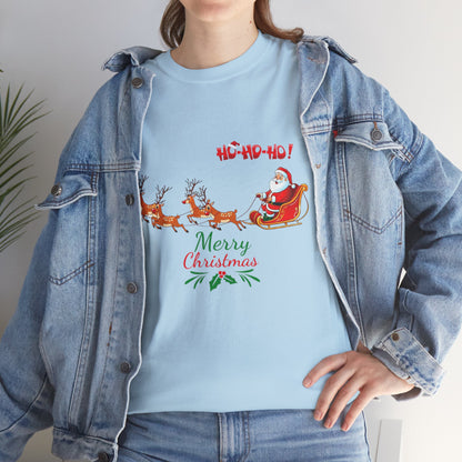 Santa and His Reindeer (Merry Christmas) Unisex Heavy Cotton T-Shirt