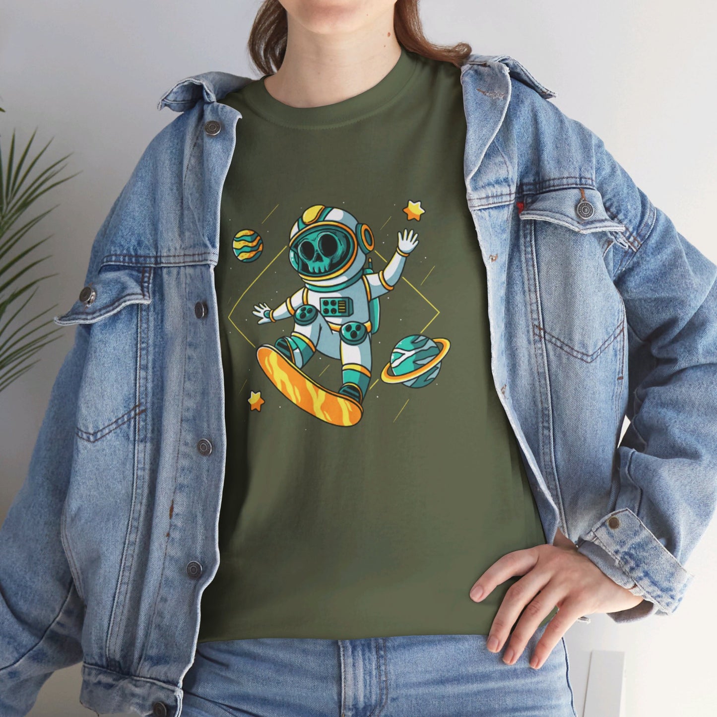 OMNI™ Skeleton Astronaut Space Surfer Unisex Heavy Cotton T-Shirt