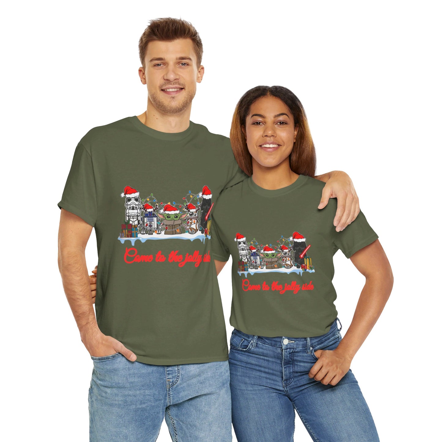 OMNI™ Star Wars Cartoon (Come To The Jolly Side) Christmas Themed Unisex Heavy Cotton T-Shirt