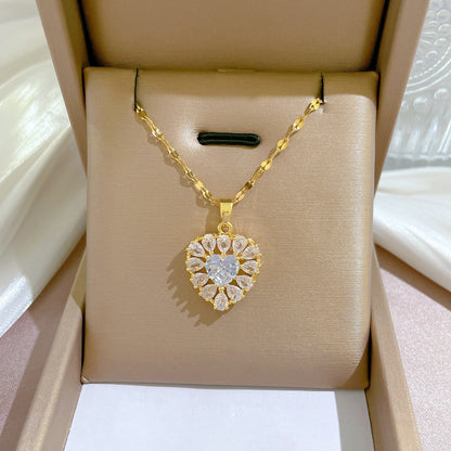 OMNI™ Titanium Steel Luxury Gold Plated Diamond Heart Necklace