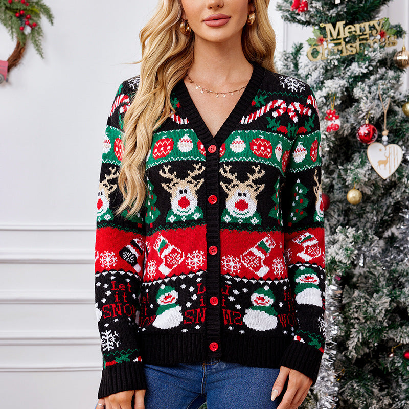 OMNI™ Women's Loose Knitted Reindeer Christmas Cardigan