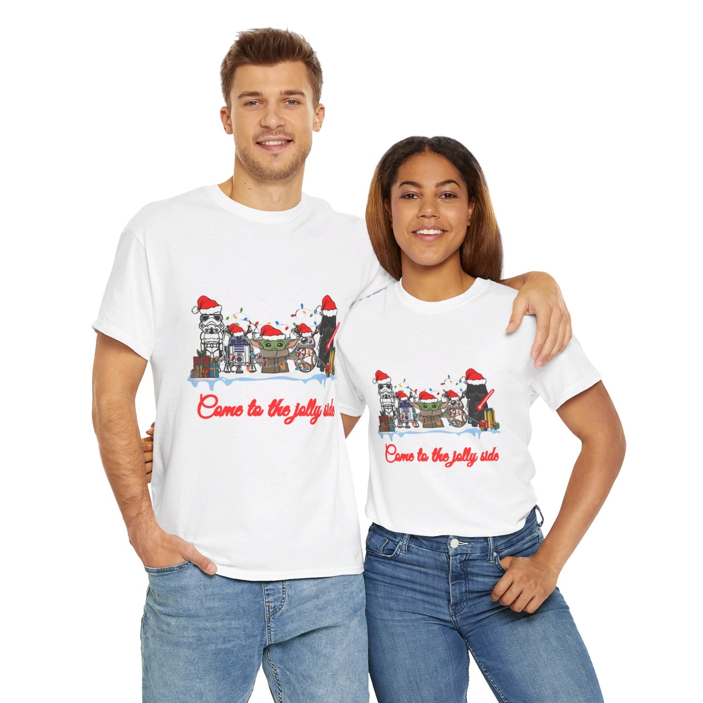 OMNI™ Star Wars Cartoon (Come To The Jolly Side) Christmas Themed Unisex Heavy Cotton T-Shirt