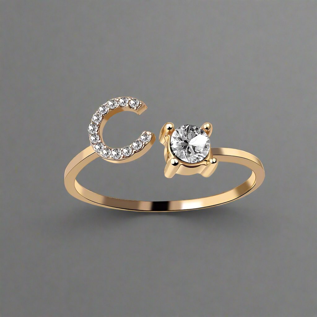 OMNI™ Adjustable 26 Initial Letter Zircon Ring