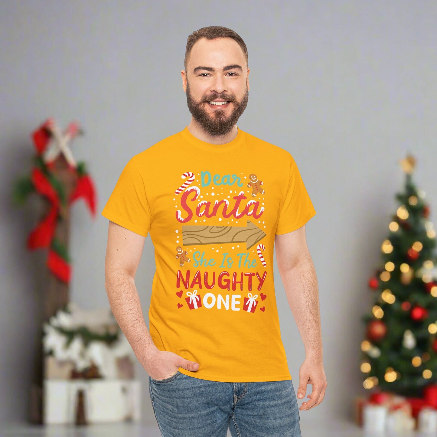 OMNI™ Dear Santa, She's The Naughty One Men's Heavy Cotton T-Shirt