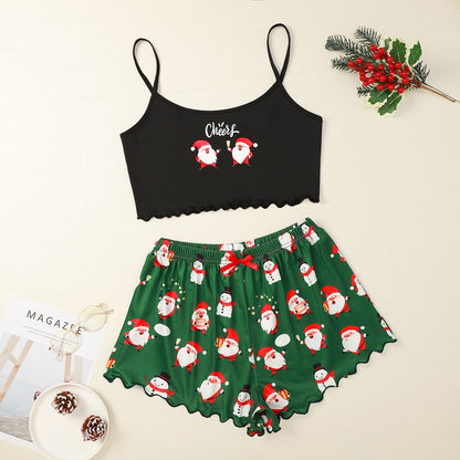 OMNI™ Women's Christmas Two-piece Silky Sleeveless Spaghetti Strap and Shorts Set
