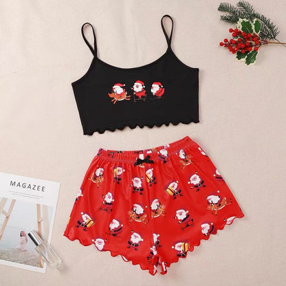 OMNI™ Women's Christmas Two-piece Silky Sleeveless Spaghetti Strap and Shorts Set
