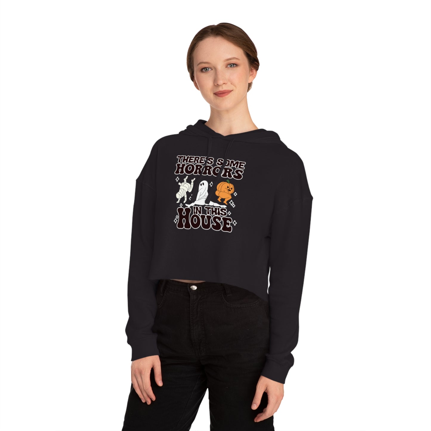 OMNI™ There's Some Horrors In This House Halloween Women’s Cropped Hooded Sweatshirt