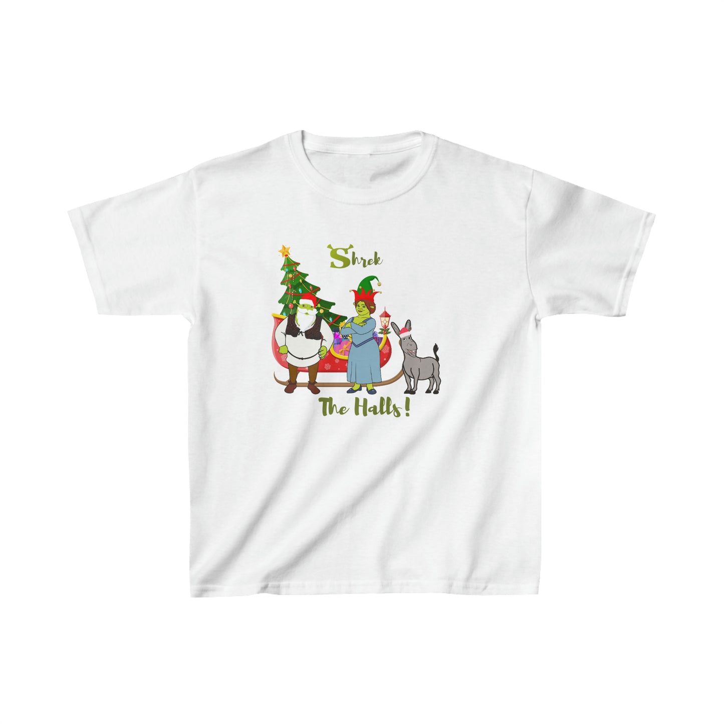 OMNI™ Shrek The Halls! (Shrek Trio: Shrek, Fiona and Donkey) Kids Heavy Cotton T-Shirt