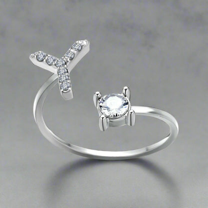 OMNI™ Adjustable 26 Initial Letter Zircon Ring