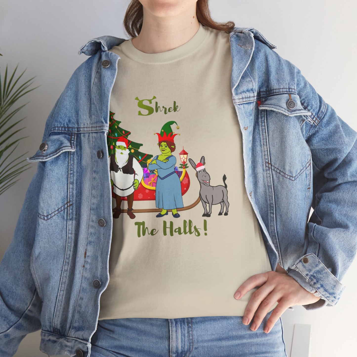 Shrek The Halls! (Shrek Trio: Shrek, Fiona and Donkey) Unisex Heavy Cotton T-Shirt