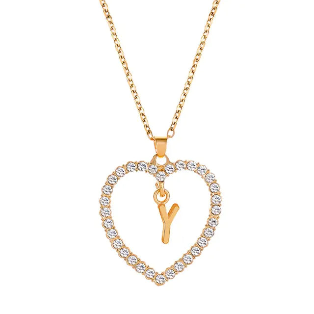 OMNI™ Rhinestone Heart Pendant Initials Necklace