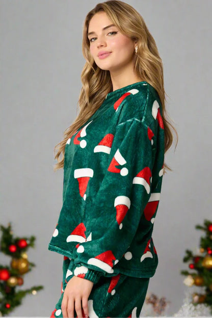 OMNI™ Women's Long-Sleeve Christmas Hat Graphic Pajamas Set