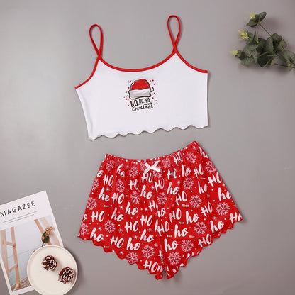 OMNI™ Women's Christmas Two-piece Silky Sleeveless Spaghetti Strap and Shorts Set