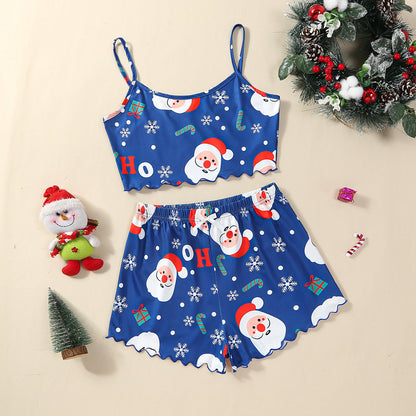 OMNI™ Women's Christmas Two-piece Silky Sleeveless Spaghetti Strap and Shorts Set