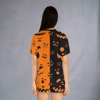 Omni™ Orange and Black Jack O'Lantern Grin Women's Short Pajama Set