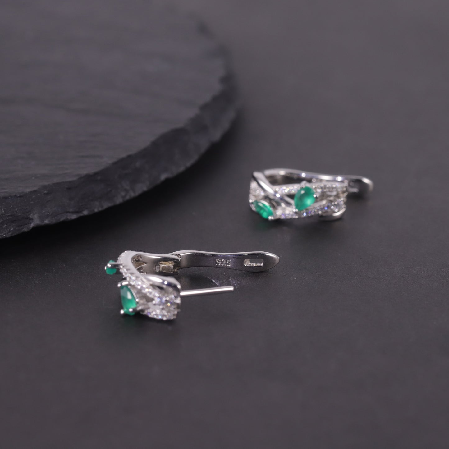 OMNI™ Natural Topaz S925 Sterling Silver Fully-inlaid Green Chalcedony Gemstone Earrings