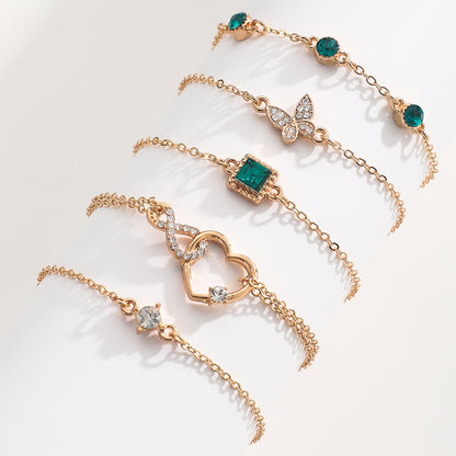 OMNI™ 5pc Green Crystal Heart Bohemian Bracelet Set