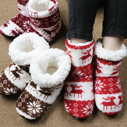 OMNI™ Warm Soft Plush Reindeer Snowflake Coral Fleece Christmas Boots